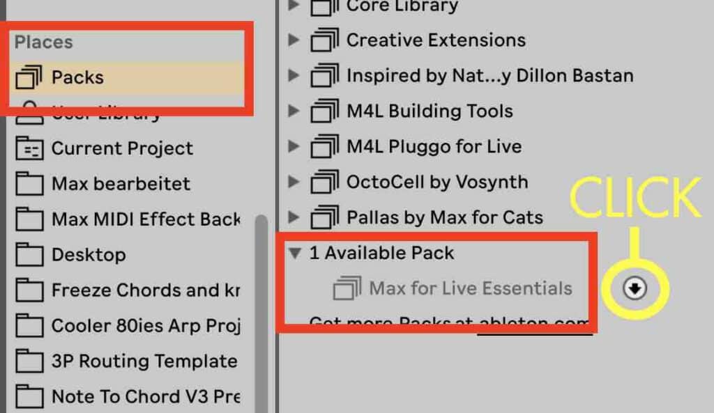 Get Max4Live Pack vie Ableton Live browser